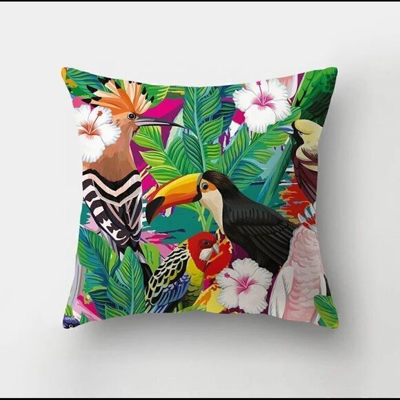 Set of 4 Waterproof Rainforest Jungle Plant Wildlife Throw Pillow Covers - Picture 4 of 5